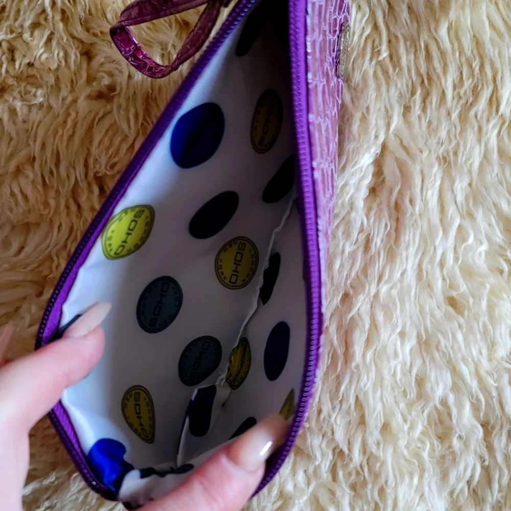 London Soho New York Crocodile Wristlet/Purple Alligator Makeup / Cosmetic Bag. - Picture 3 of 9